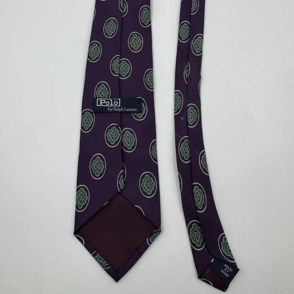 Polo Ralph Lauren Purple Medallion Silk Tie Geometric Print Hand Made‎ USA